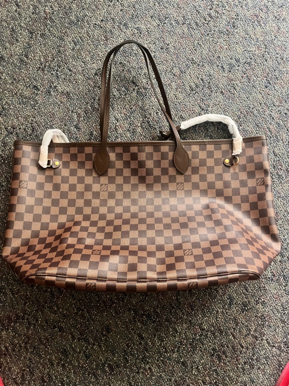 Designer-Style Brown Checkered Tote Bag